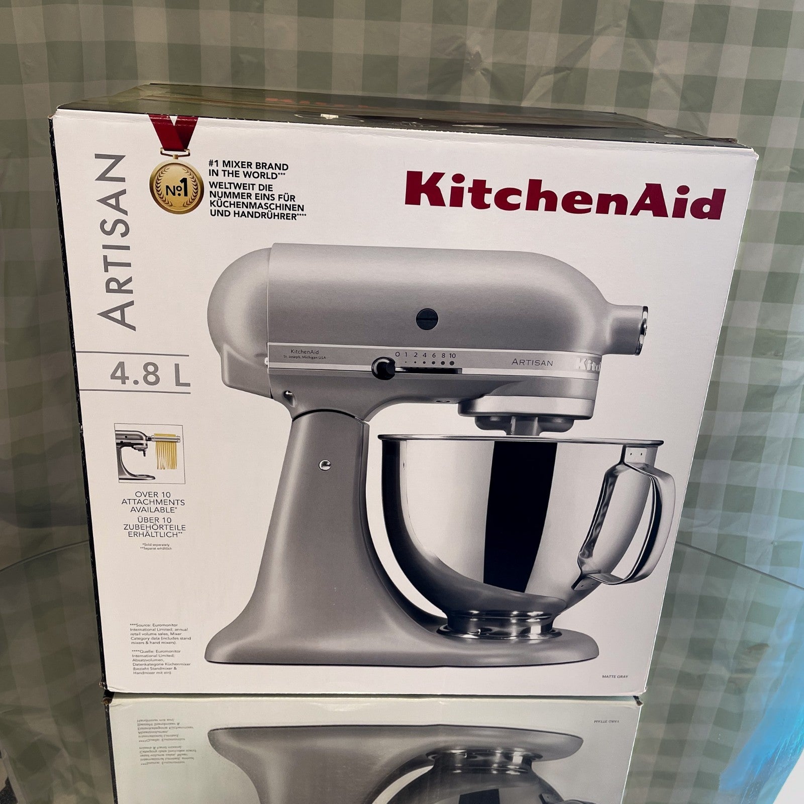 Refurbished KitchenAid Artisan 4.8L 300W Stand Mixer — Contour Silver — front three-quarter view