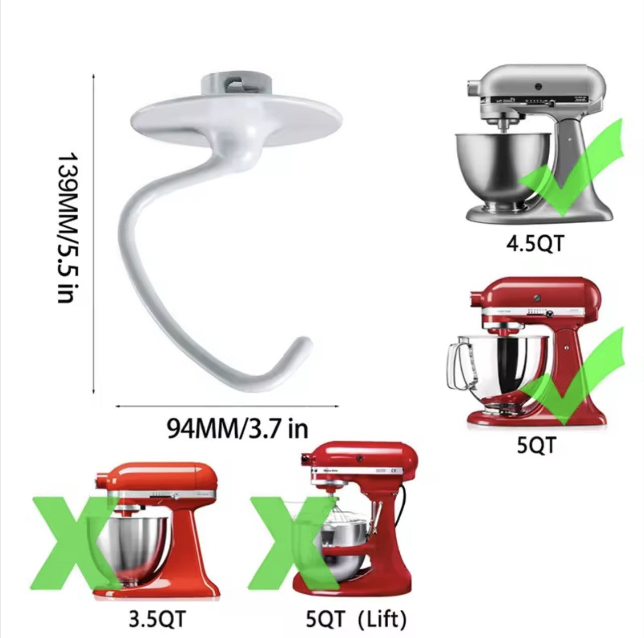 KitchenAid Mixer Attachment Set – Dough Hook, Flat Beater & Wire Whisk — rear view