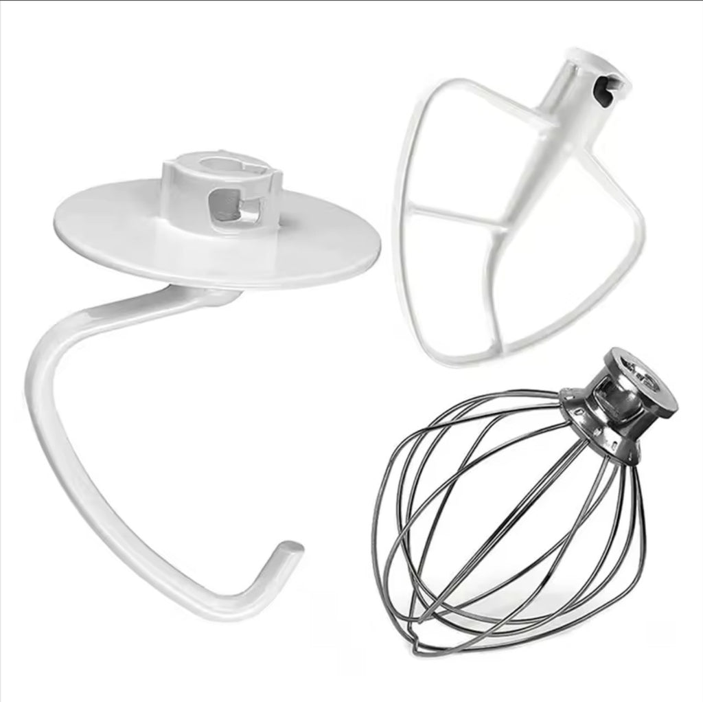 KitchenAid Mixer Attachment Set – Dough Hook, Flat Beater & Wire Whisk — front three-quarter view