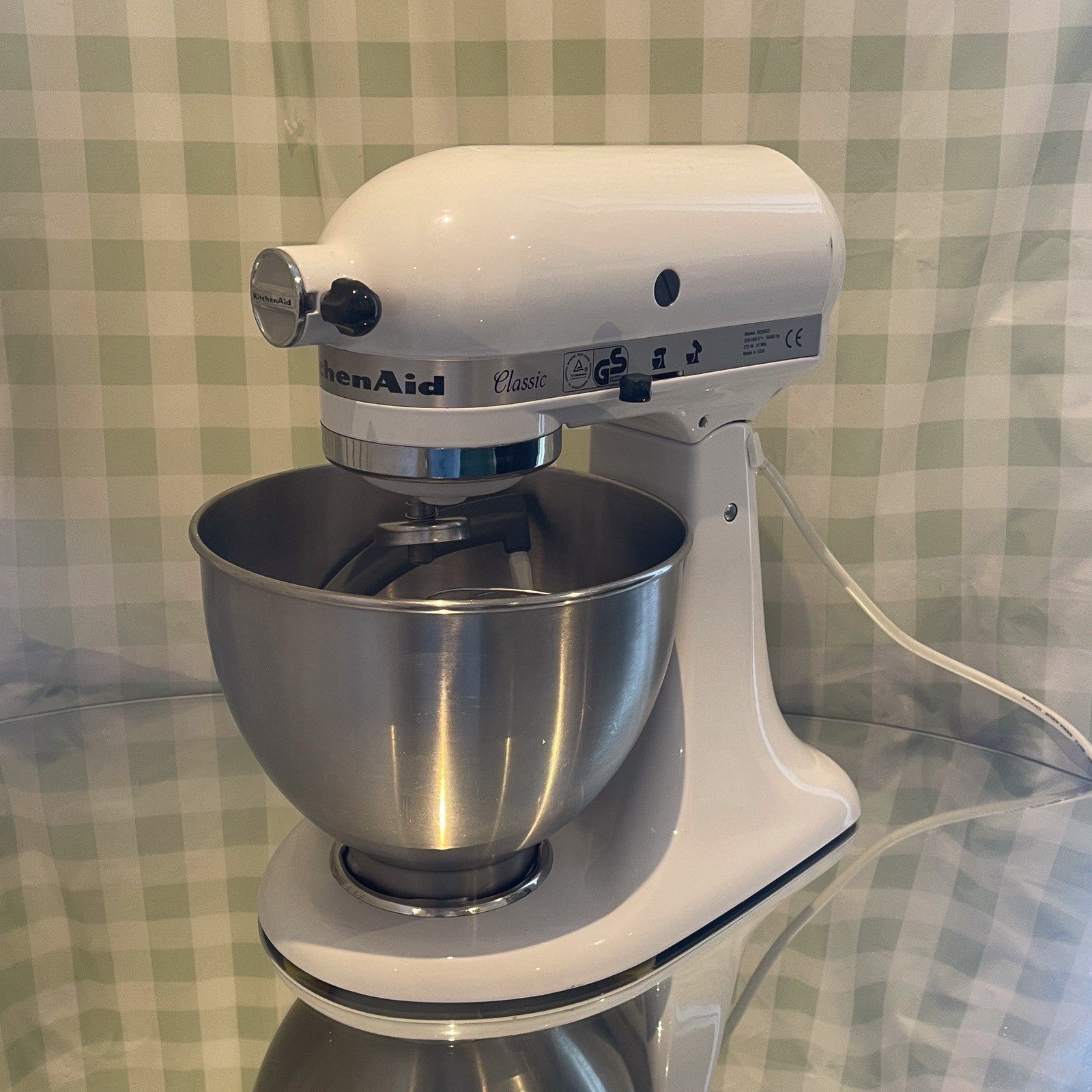 Refurbished KitchenAid Classic 4.3L 275W Stand Mixer — White — front three-quarter view